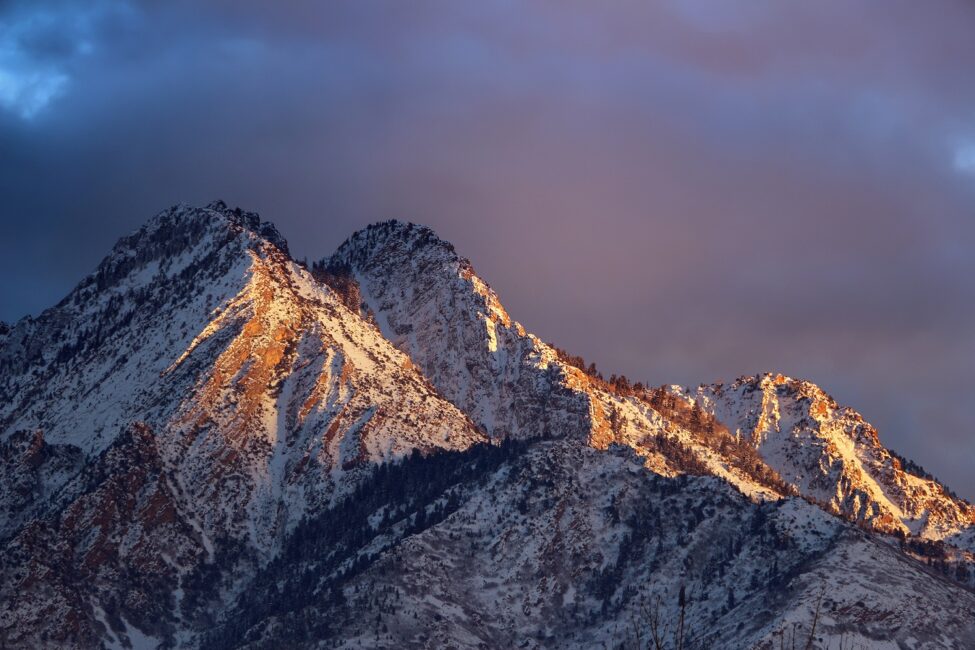 Closeup of Mount Olympus Above Salt Lake City Utah at Sunset in